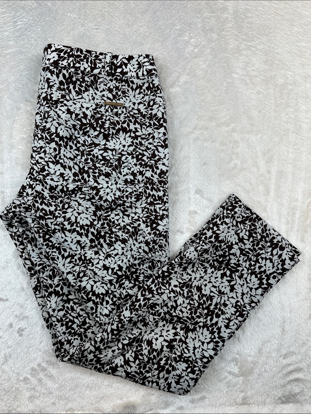 MICHAEL Michael Kors Womens 10 Floral Pants Brown White Stretch Skinny Leg
